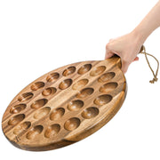 Okllen Acacia Wood Deviled Egg Platter, 24 Holes with Handle, Brown