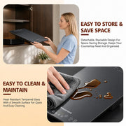 Yazzropt Electric Warming Tray, 4-Panel Glass Mat with 17 Heat Levels and Timer, Gray
