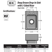 BK Resources NSF Commercial One Compartment Drop in Sink with Faucet – Stainless Steel, Silver, Model DDI-10141024S-P-G