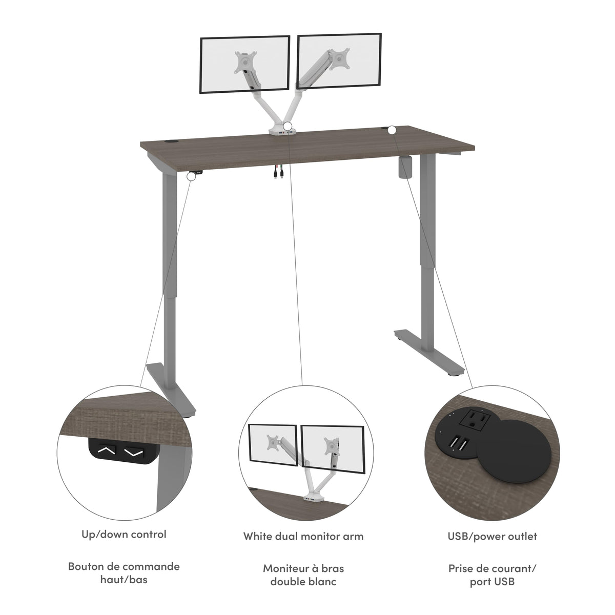 Standing Desk by Bestar – 60W x 30D, Engineered Wood, Bark Grey, Model 175870-000047