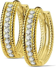 Womens Dome Center with Channel Set Lined CZ 316L Surgical Steel Post Hoop Earrings