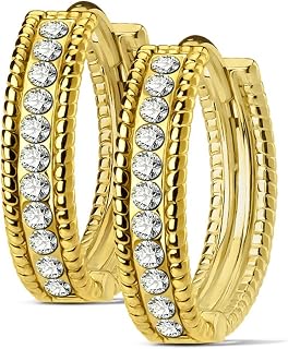 Womens Dome Center with Channel Set Lined CZ 316L Surgical Steel Post Hoop Earrings