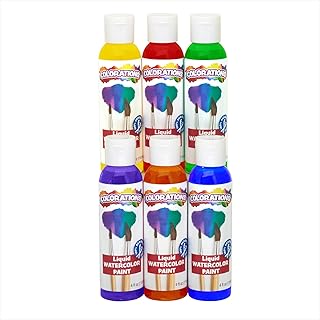Colorations LWPACK Liquid Watercolor Paint, 4 fl oz, Set of 6, Non-Toxic, Painting, Kids, Craft, Hobby, Fun, Water Color, Posters, Cool Effects, Versatile, Gift