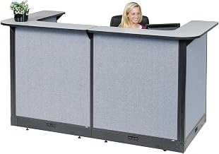 Global Industrial 88" W x 44" D x 46" H U-Shaped Electric Reception Station, Gray Counter/Blue Panel