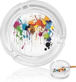 Abstract Paint Splashes Glass Ashtray Decorative Modern Ashtray | Round Glass Ashtray Cigar Cigarettes Ashtray Holder with Non-Slip Bottom Cigar Ash Tray for Home Patio Porch Deck Decoration