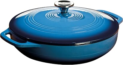 Lodge Essential Enamel Cast Iron Braiser, 3.6 Quart, Caribbean Blue | Refrigerator- & Oven-Safe up to 500°F, Induction-Safe, Heat-Retaining, Non-Toxic Enamel Braiser Cookware