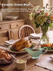 HAOTOP Ceramic Gravy Boat, 8 Ounce Capacity, Vintage Green