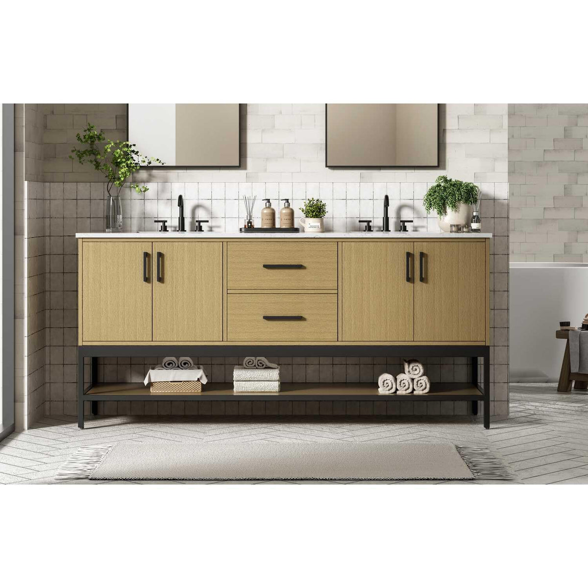 Elegant Kitchen and Bath 72" Double Bathroom Vanity in Honey Brown by Elegant Lighting – 72.00" W x 22.00" H x 20.00" D, Wood, Honey Brown, Model VF60772DMHB