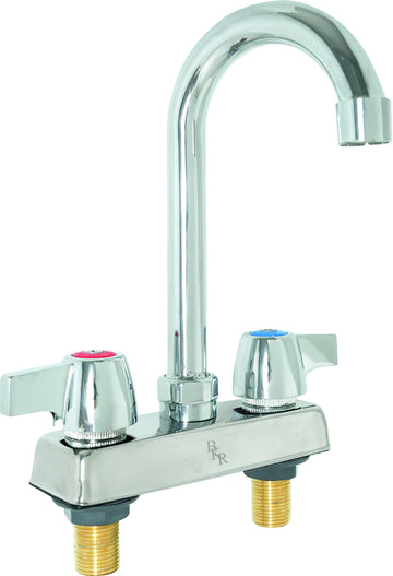 BK Resources Workforce Standard Duty 4" On Center Deck Mount Gooseneck Faucet with 5" Spout – 6" Wide, Stainless Steel, Silver, Model BKD-5G-G