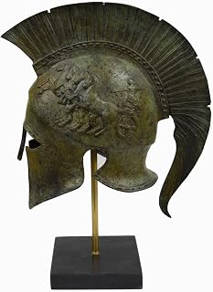 Corinthian Solid Bronze Helmet with Chariot - Ancient Spartan Athenian Armor
