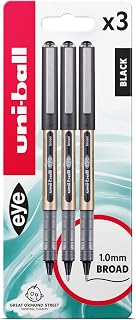 Uni-Ball UB-150-10 Eye Broad Rollerball 3pc Blister Black Plastic Free Packaging
