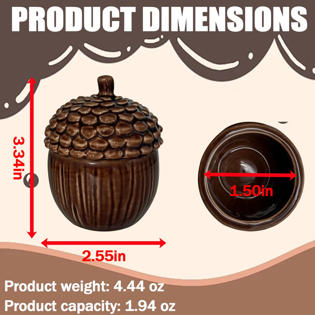 Lotikou Ceramic Acorn Jar, 1.9 Ounces, Brown