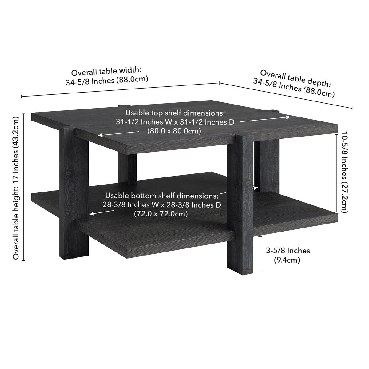 Henn&Hart Dark Gray / 35" Wide / Modern Coffee Tables