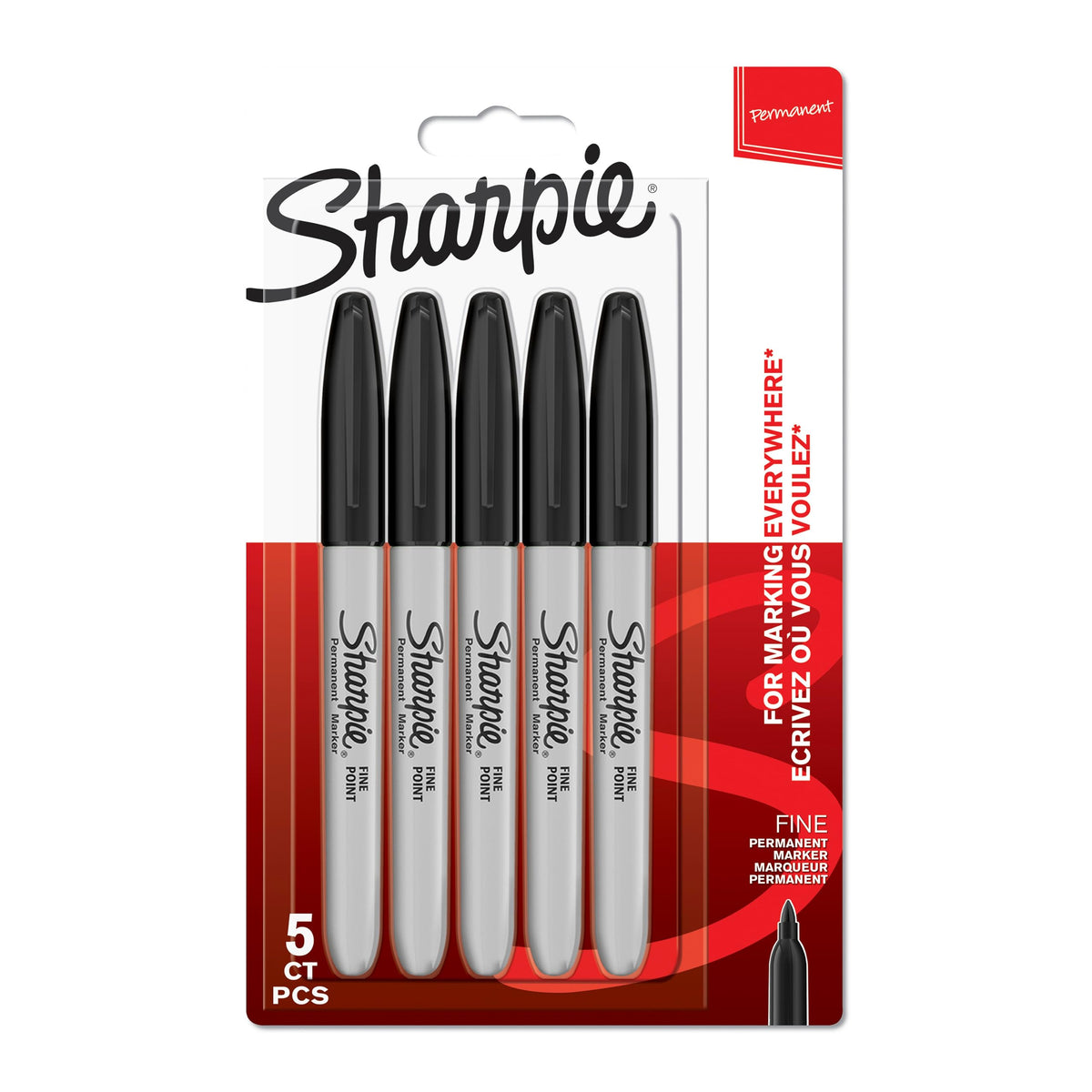 Sharpie Black / 1 Count (Pack of 5) / 5 Pack Permanent Markers