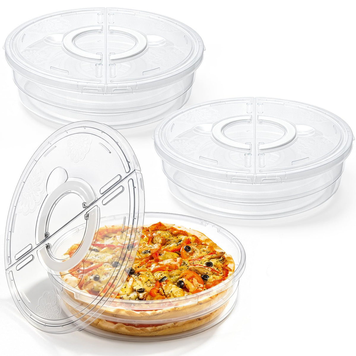 Lawei Pie Carrier Set, 12 Inch with Lid and Handle, Clear 3 Pack