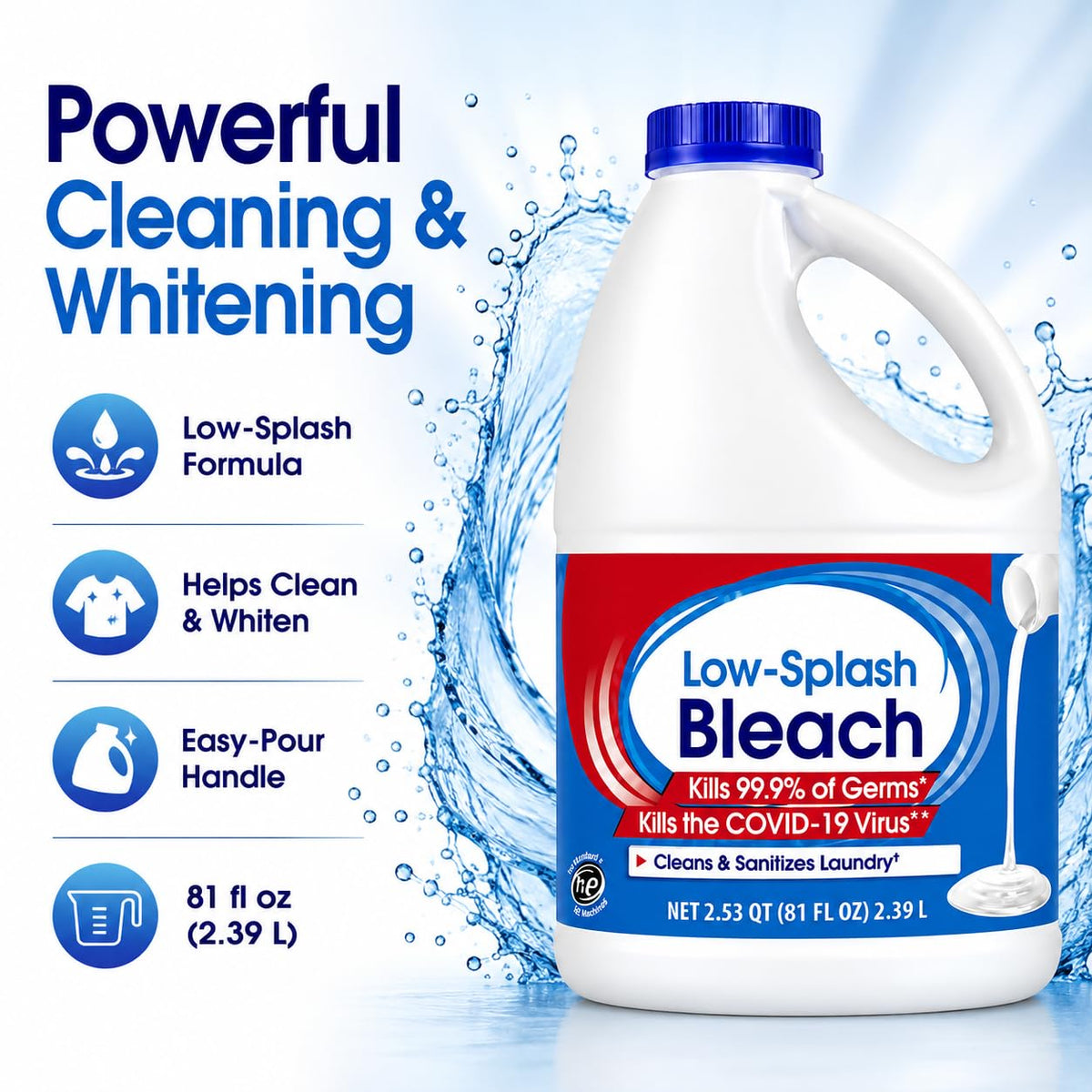 Low-Splash Bleach by Generic – 81 Fl Oz (Pack of 1)