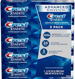 Crest 3D White Advanced Whitening Toothpaste, 5.2 oz (Pack of 5)