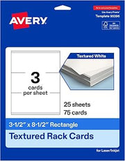 Avery Printable Rectangle Rack Cards, 3.5" x 8.5", Matte Textured White, Laser/Inkjet Compatible, 75 Total, Ideal for Packaging, Displays, and Business Use