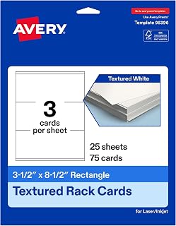 Avery Printable Rectangle Rack Cards, 3.5" x 8.5", Matte Textured White, Laser/Inkjet Compatible, 75 Total, Ideal for Packaging, Displays, and Business Use