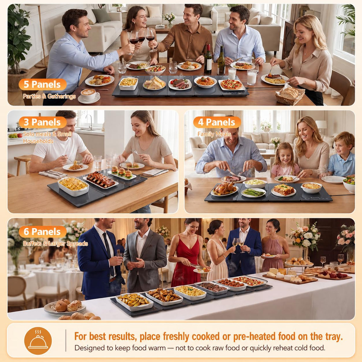 Yazzropt Electric Warming Tray, 4-Panel Glass Mat with 17 Heat Levels and Timer, Gray