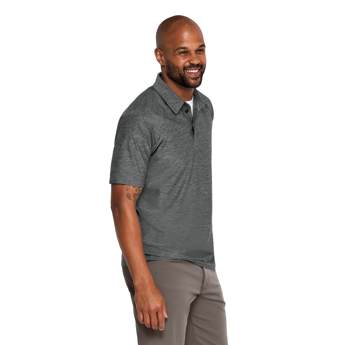 Men's Cooling Stretch Jersey Polo by Red Kap – Large, Polyester, Grey Heather, Model TCM2GH SS L