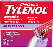 Children's Tylenol Dissolve Packs, 160 mg Acetaminophen, Wild Berry, 30 ct