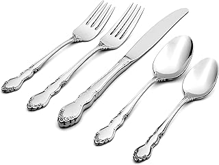 Oneida Dover 45-Piece 18/10 Silverware Set for 8, Flatware | mirror finish, dishwasher safe | includes serving spoons and utensil set | cutlery set, wedding silverware