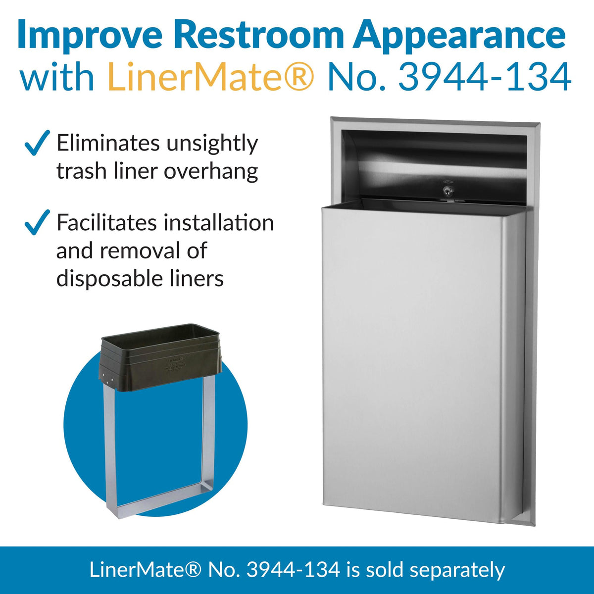 B- Waste Receptacle by Bobrick – 28-5/8" Height, 12.0 gallons, Stainless Steel, Satin Stainless Steel, Model 3644