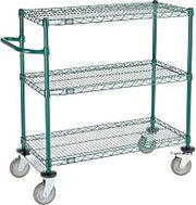 Nexel 3 Shelf Cart, Poly-Green, 36"L x 18"W x 40"H, Polyurethane Rigid Casters