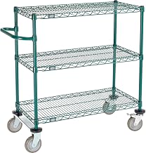 Nexel 3 Shelf Cart, Poly-Green, 36"L x 18"W x 40"H, Polyurethane Rigid Casters
