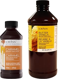 LorAnn Oils Butter Vanilla Bakery Emulsion 16 oz Bundled with Caramel Bakery Emulsions 4 oz
