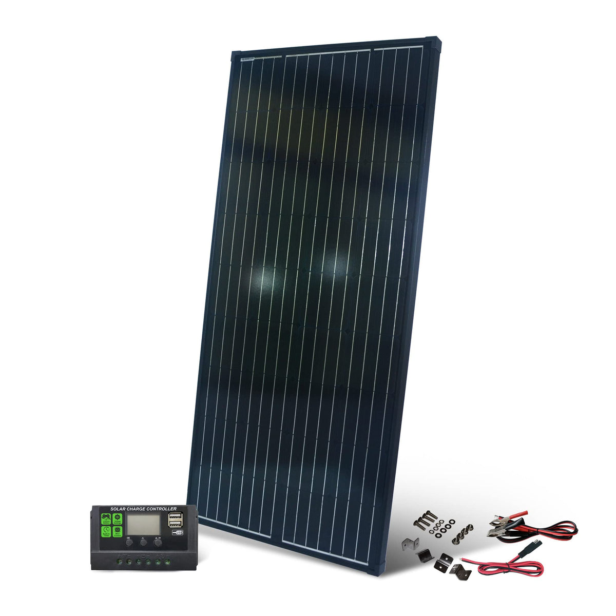 215 Watt 12 Volt Solar Panel with Charge Controller by Nature Power – Monocrystalline Silicon, Black, Model 50216