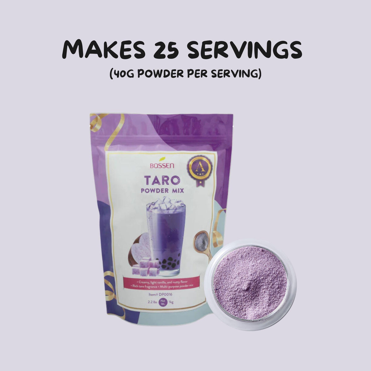 Bubble Tea Powder Mix (Taro Grade A) by Bossen – 35.2 Ounce (Pack of 1), Model BOSSEN-PowderBUB-2.2lb-TARO/A-8PZ5-X