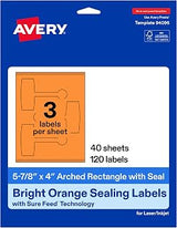 Avery Printable Sealing Labels, 5-7/8" x 4", Bright Orange, Sure Feed Technology, Print-to-The-Edge Capability, Laser/Inkjet Printer Compatible, 120 Total