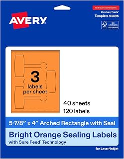 Avery Printable Sealing Labels, 5-7/8" x 4", Bright Orange, Sure Feed Technology, Print-to-The-Edge Capability, Laser/Inkjet Printer Compatible, 120 Total
