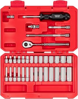 TEKTON 1/4 Inch Drive 6-Point Socket and Ratchet Set with Case, 34-Piece (4-15 mm) | SKT05202