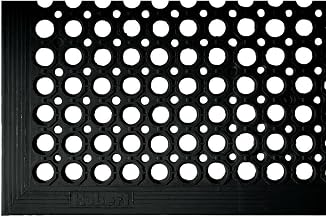 HUBERT Anti-Fatigue Drainage Mat Black Rubber General Purpose - 5'L x 3'W x 1/2" H