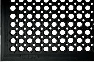 HUBERT Anti-Fatigue Drainage Mat Black Rubber General Purpose - 5'L x 3'W x 1/2" H
