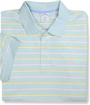 Brooks Brothers Mens Slim Fit Mesh Pique Cotton Short Sleeve Polo Shirt Mixed Stripes,