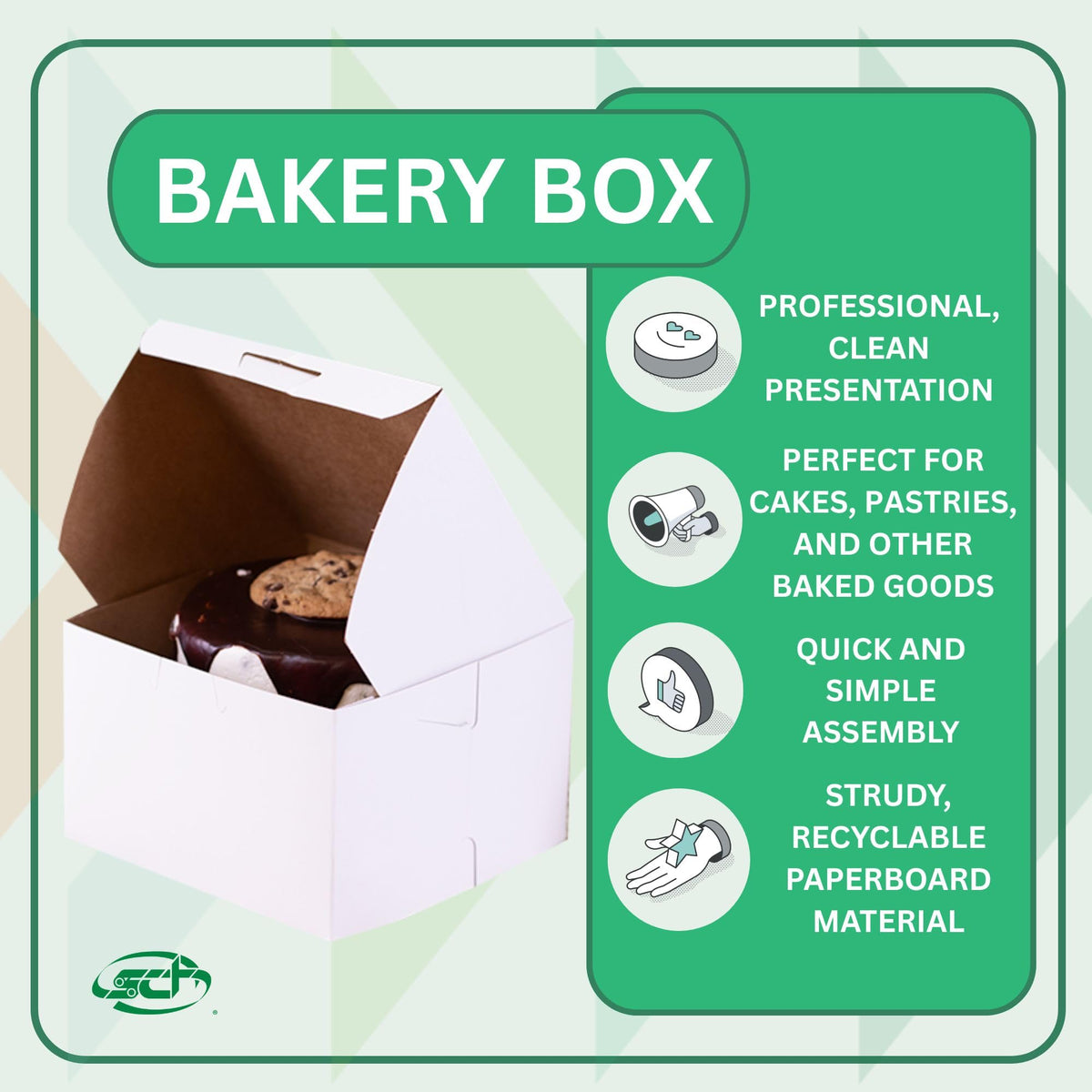 Premium Clay Coated Kraft Paperboard White Non-Window Lock Corner Bakery Box by SOUTHERN CHAMPION TRAY – 6" L x 6" W x 4" H - 250ct, Cardboard, White, Pack of 250, Model 0909
