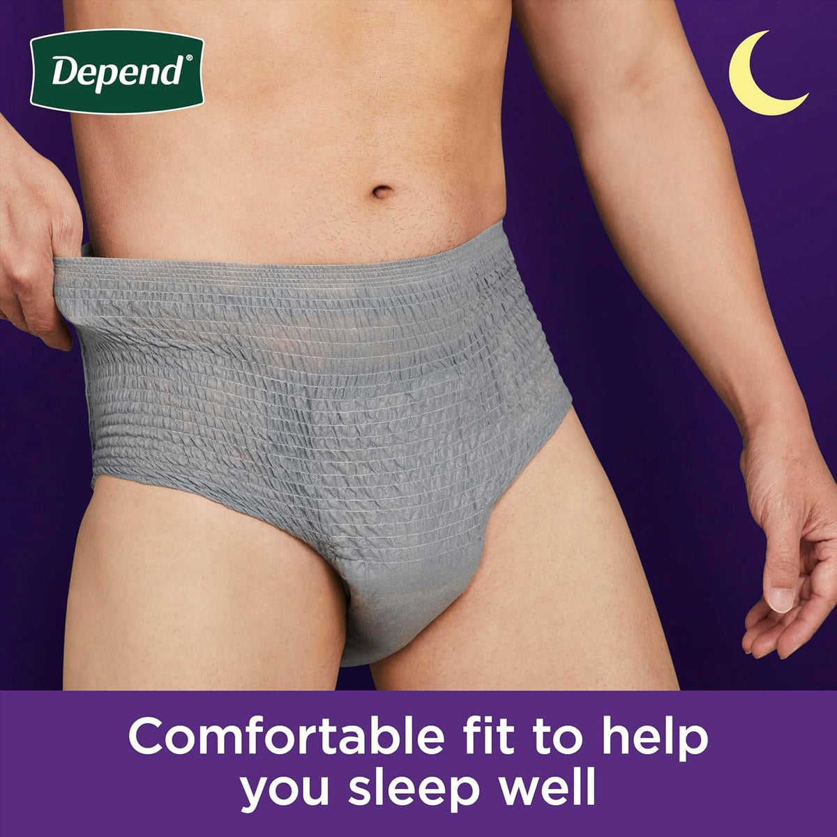 Depends Mens Overnight Underwear – Large (Pack of 14), Lycra, Grey