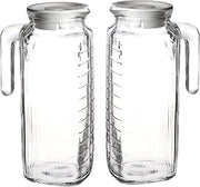 Bormioli Rocco Gelo Set of 2 Glass pitchers, 33.75 Jug with White Lid, Carafe for Homemade Juice, Iced Tea, Cold Brew, Dishwasher Safe Made in Italy