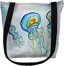 Betsydrake TY1039G 18 x 18 in. Three Jellyfish Tote Bag - Large Black