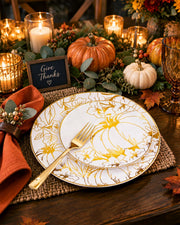 PULOTE Thanksgiving Plastic Dinnerware Set, 150 Pieces, Flower Gold
