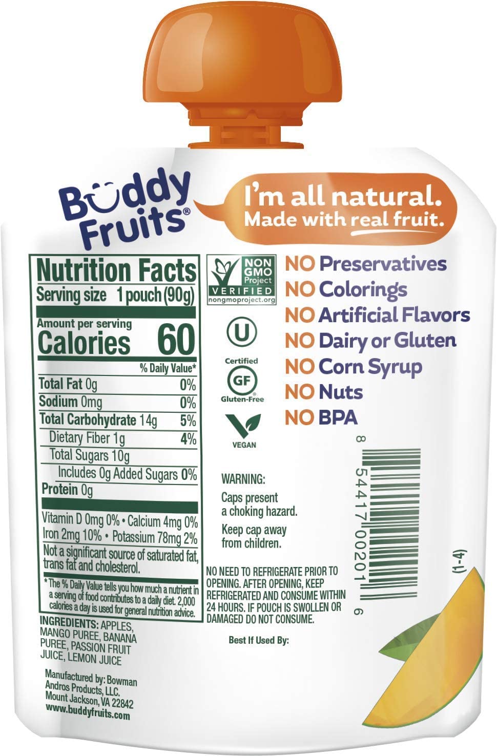 Buddy Fruits Mango, Banana & Passion Fruit / 3.2 Ounce (Pack of 12) / 1 Applesauce