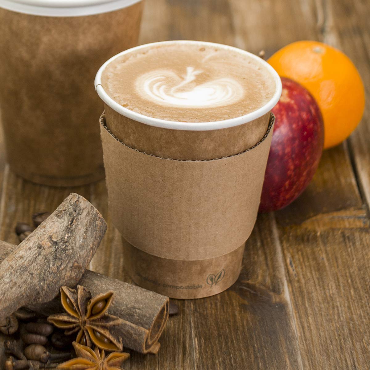 Plant-Based Compostable Large Sleeve (Case of 1000) by Vegware – 89-series, 1000 milliliters, Cardboard, Brown, Pack of 1000