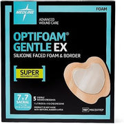 Medline Optifoam Gentle EX Bordered Foam Adhesive Dressing, 7" x 7" Sacral (5 Count)