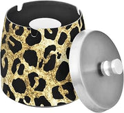 Glitter Leopard Print Splash Ashtray with Lid, Outdoor Ashtrays for Patio