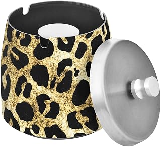 Glitter Leopard Print Splash Ashtray with Lid, Outdoor Ashtrays for Patio