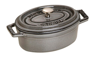 La Cocotte Oval 40500-116 Mini Pico Cocotte Oval Gray 40500-116 Two-Handed Cast Enameled Pot by STAUB – 11cm, 0.25 liters, Cast Iron, 02) Gray, Model 40500-116-0